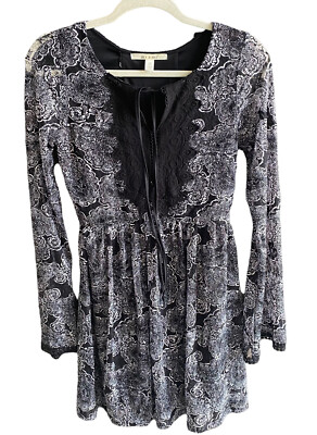 Mi Ami Francesca s Dress Boho Black White Long Sleeve Mini Dress Size XS
