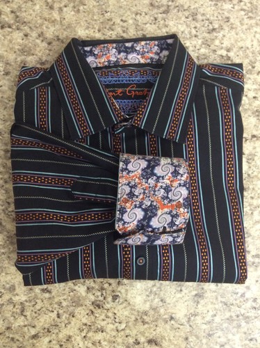 Mens Robert Graham Multi Colored Striped Button Front Dress Shirt Flip Cuff Sz L - 第 12/12 張圖片
