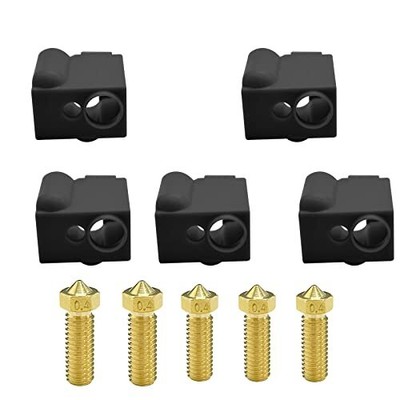  5PCS 0.4mm Nozzles and 5PCS Silicone Socks Kit, 3D Printer Parts Hotend 