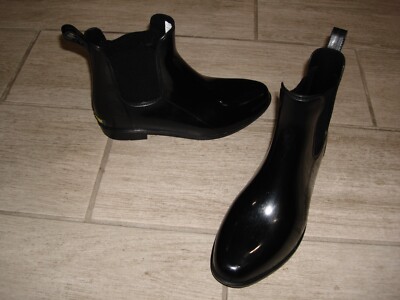 Polo Sport Ralph Lauren Rain Boots Womens Black Rubber Pull On Size 10