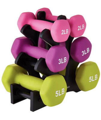 Neoprene Dumbbell Hand Weights 20 Pound Set of with Stand IN