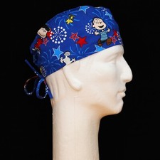 Happy Peanuts Gang Characters 4th July Celebration on Blue theme Scrub Hat