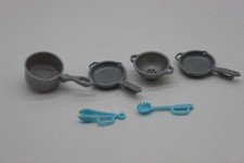 Barbie Doll Size Kitchen Accessory Lot Pots, Pans Frying Pan, Colander, Tongs,