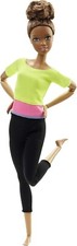 BARBIE Made to Move Yellow Top Brown Hair Posable Articulated Yoga Doll DHL83