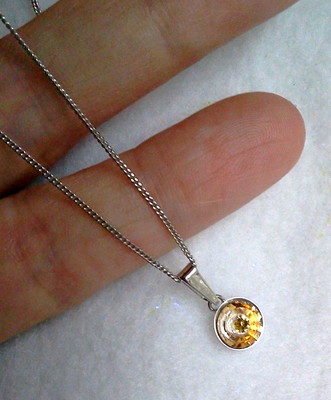 PRECIOSA BRAND STERLING SILVER NECKLACE IN TOPAZ YELLOW CRYSTAL - CZECH MADE