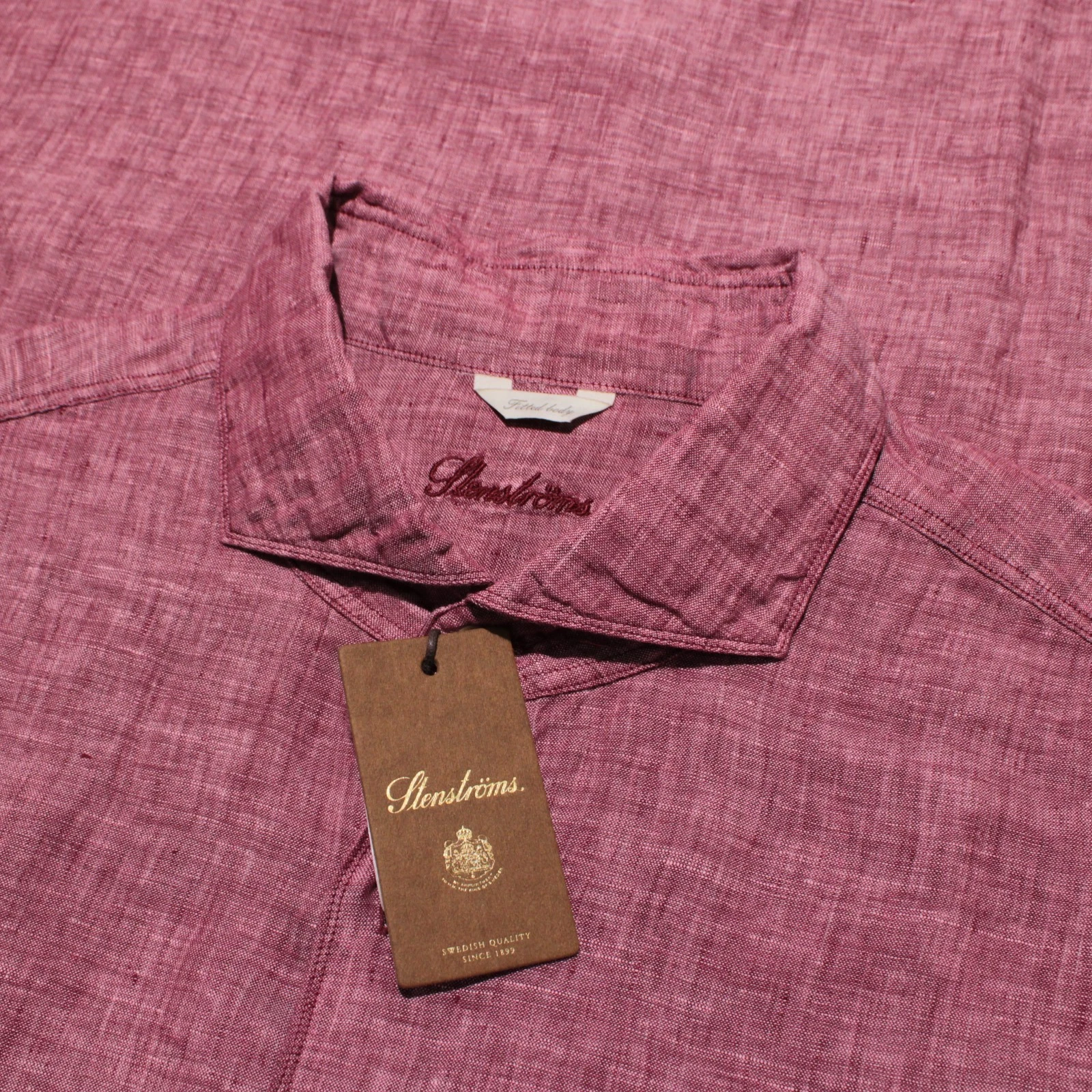 Stenstroms NWT Casual Button Down Shirt Size XXL Fitted Red Melange 100% Linen