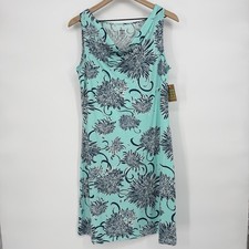 Title Nine Sz M Sleeveless Breeze Teal Dress Cowl Neck Floral Stretch Jersey