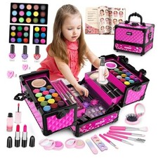 59 Pcs Kids Makeup Kit for Girl, Washable Play Makeup Toys Set for Dress Rose