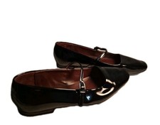 Franco Sarto Women's Shiny Black Flat With Strap 6.5