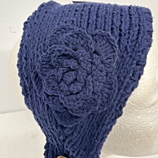 Hand Crocheted Headband Navy Blue Floral Applique Headband NWT Cheveux