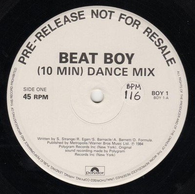 Visage Beat Boy 12'' vinyl UK Polydor 1984 promo 12''. band name written in biro