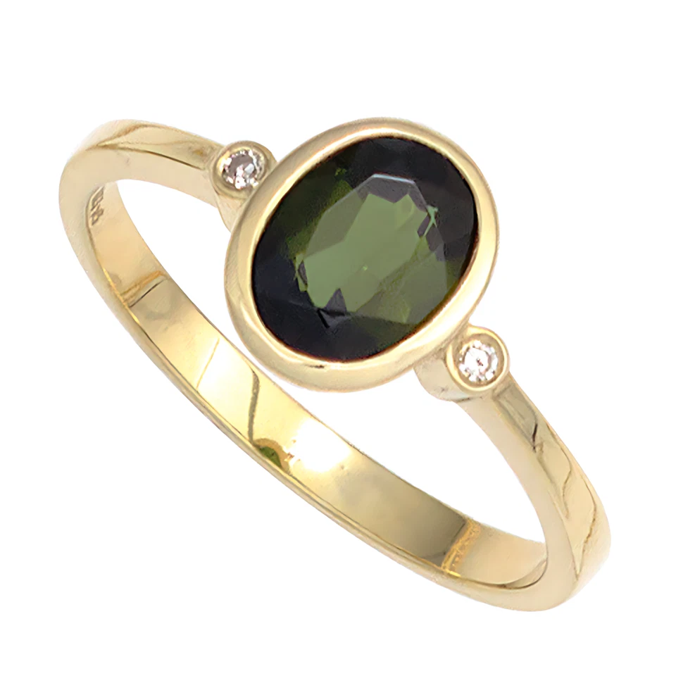 Damen Ring 585 Gold Geldgold 3,1g Diamanten Edelstein oval grün 14K Gr. 50-60 - Bild 2 von 4