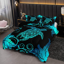 Blue  Black Sea Turtles King Comforter Set for Kids - All Season Bedding