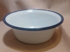 Emailleschüssel weiß blauer Rand Ø 16cm vintage