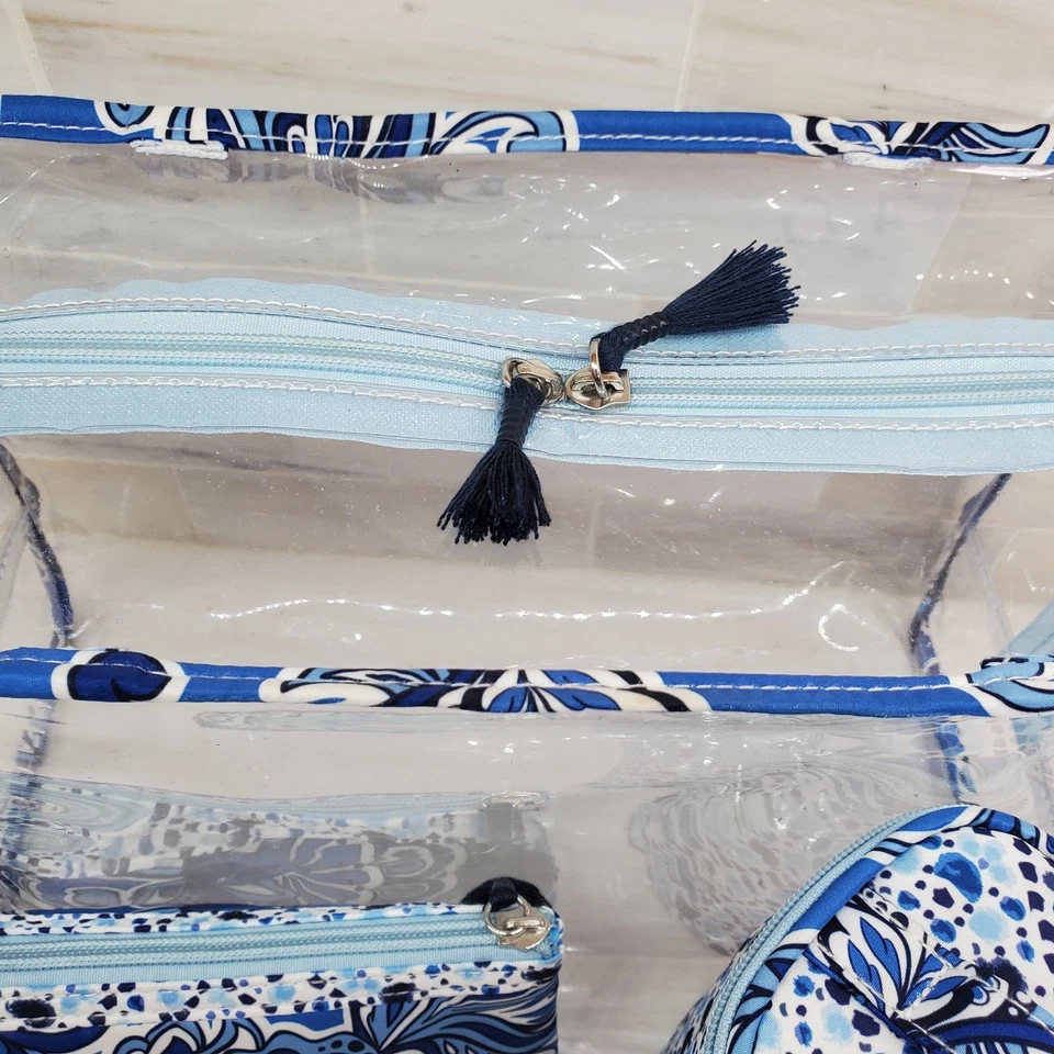 Set de 3 fundas de cosméticos a juego para bolsas de maquillaje Modella Designer azules y blancas XL Foto 3 de 4