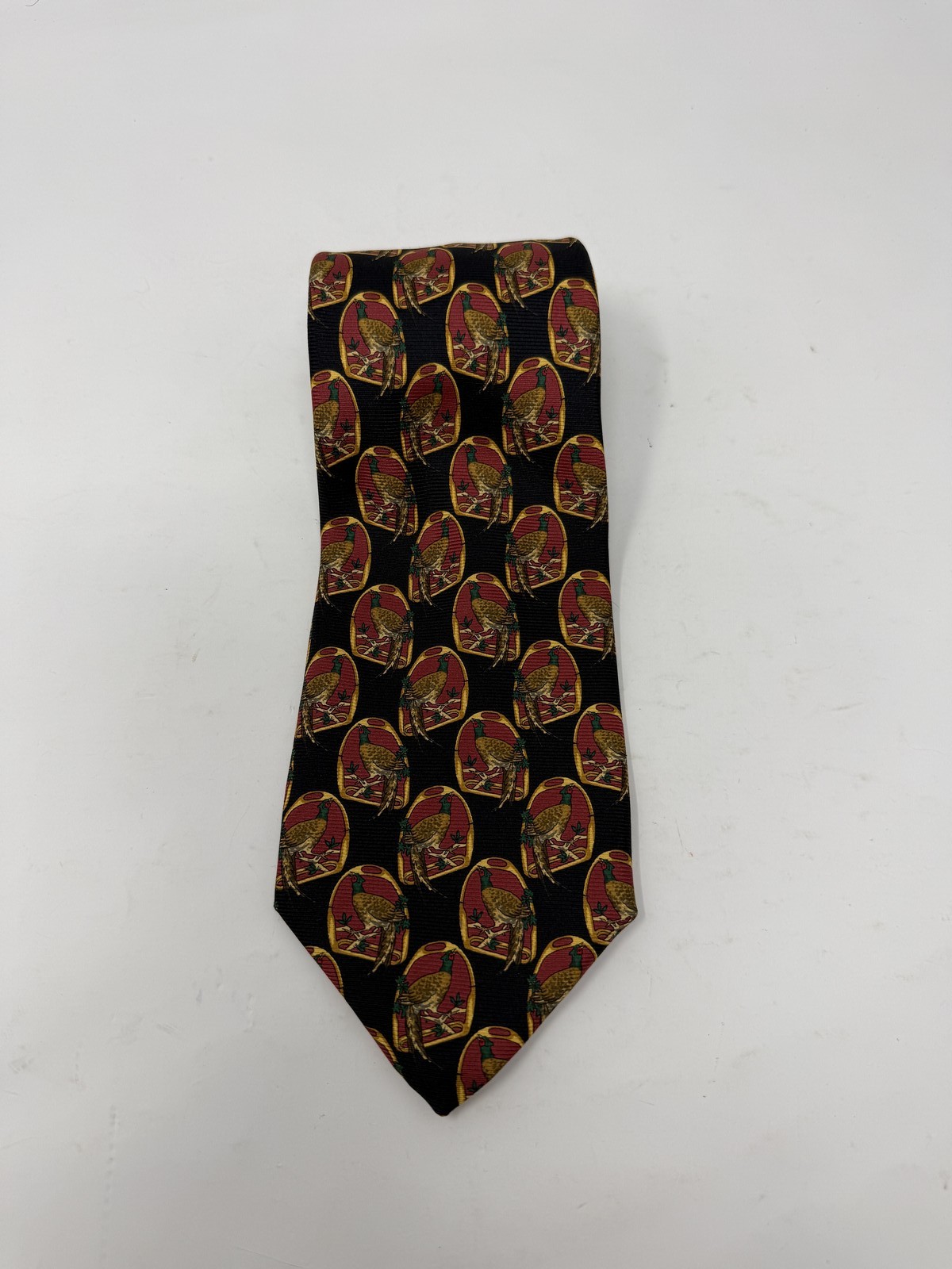 Robert Talbott Black Silk Pheasant Patterned Men'… - image 1