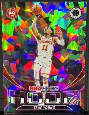 2023-24 Panini Hoops Premium Stock Hoopla #15 Trae Young - Red Ice Prizm /99