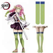 Anime Demon Slayer Kanroji Mitsuri Cosplay Over Knee Stocking Green Striped New