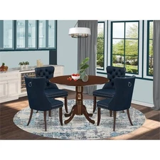 East West Furniture 5-Piece Kitchen Table Set in Mahogany/Navy Blue