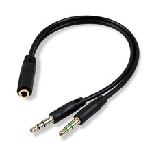 Enhanced Headphone Splitter for PC 3.5mm Female to Dual Male Black