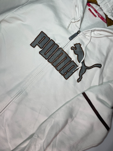 Puma White Full Zip Hoodie Sweatshirt Jacket Mens L Logo Embroidered Spellout - Picture 2 of 12
