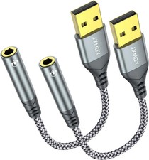 JXMOX USB to 3.5mm Audio Adapter 2 Pack Stereo Sound Card for PC PS5
