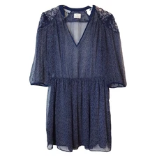 Pins & Needles Navy Blue Sheer Polka Dot Lace Trim Dress Women's Size M 