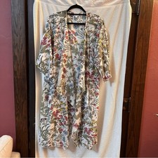 LuLaRoe Shirley Kimono Angel Sleeve Cascading Flowy White Multi Green Floral