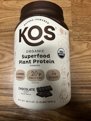 KOS Organic Vegan Plant-Based Protein Powder, Chocolate, 38.5 oz (2.4 lb)