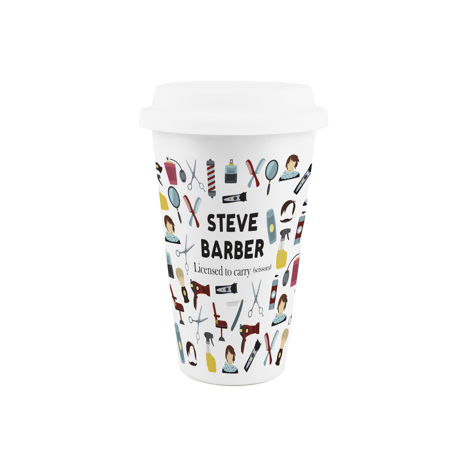 Custom Barber Ceramic Travel Mug - Personalised Hairdresser Gifts