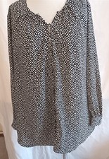 Nine West Top Button Front Tunic Blouse 2X Black & White Long Sleeve