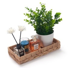 Woven Bathroom Vanity Tray for Storage Water Hyacinth Back of Toilet Basket L...
