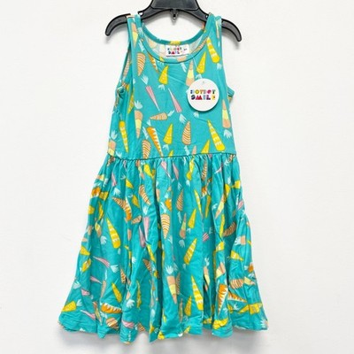 Dot Dot Smile Kids Turquoise Carrot Print Sleeveless  Tank Dress 3/4