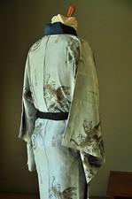 Vintage Japanese Kimono Silk Men s Juban Pearl-Sky-Gray/Tiger/Dragon Pattern