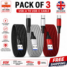 USB A to USB-C Cable 7A 100W Fast Charger Braided Long Type C Lead 25cm 1M 2M 3M