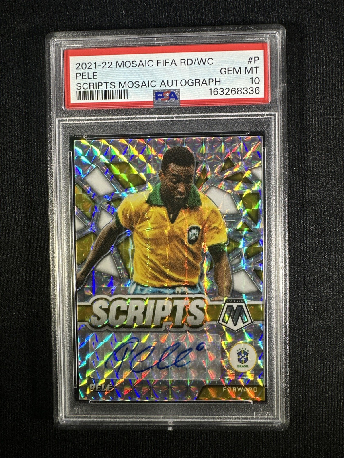 2021-22 Mosaic FIFA Road To World Cup Pele 🐐 Scripts Mosaic Auto PSA 10 🔥 view 2
