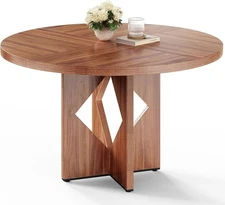 Round Dining Table 47" Farmhouse Circle Dinner Table with Wooden Pedestal Base-