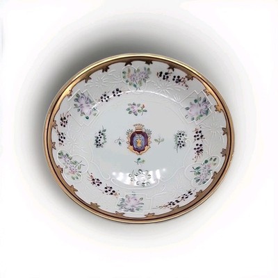 Vintage Edme Samson Porcelain Armorial Decorative Round Plate/ Bowl FREE SHIP! 