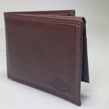 Dickies Dark Brown Leather Passcase Classic Capacity Bifold Wallet