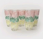 Vtg Hazel Atlas Glasses Lot Of 5 Pastel Rainbow Fruit Cottagecore Yellow Pink
