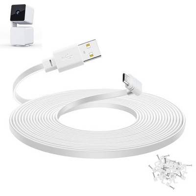 Extra Long 20ft Flat Micro USB Power Cord with 90-Degree Connector for Cameras