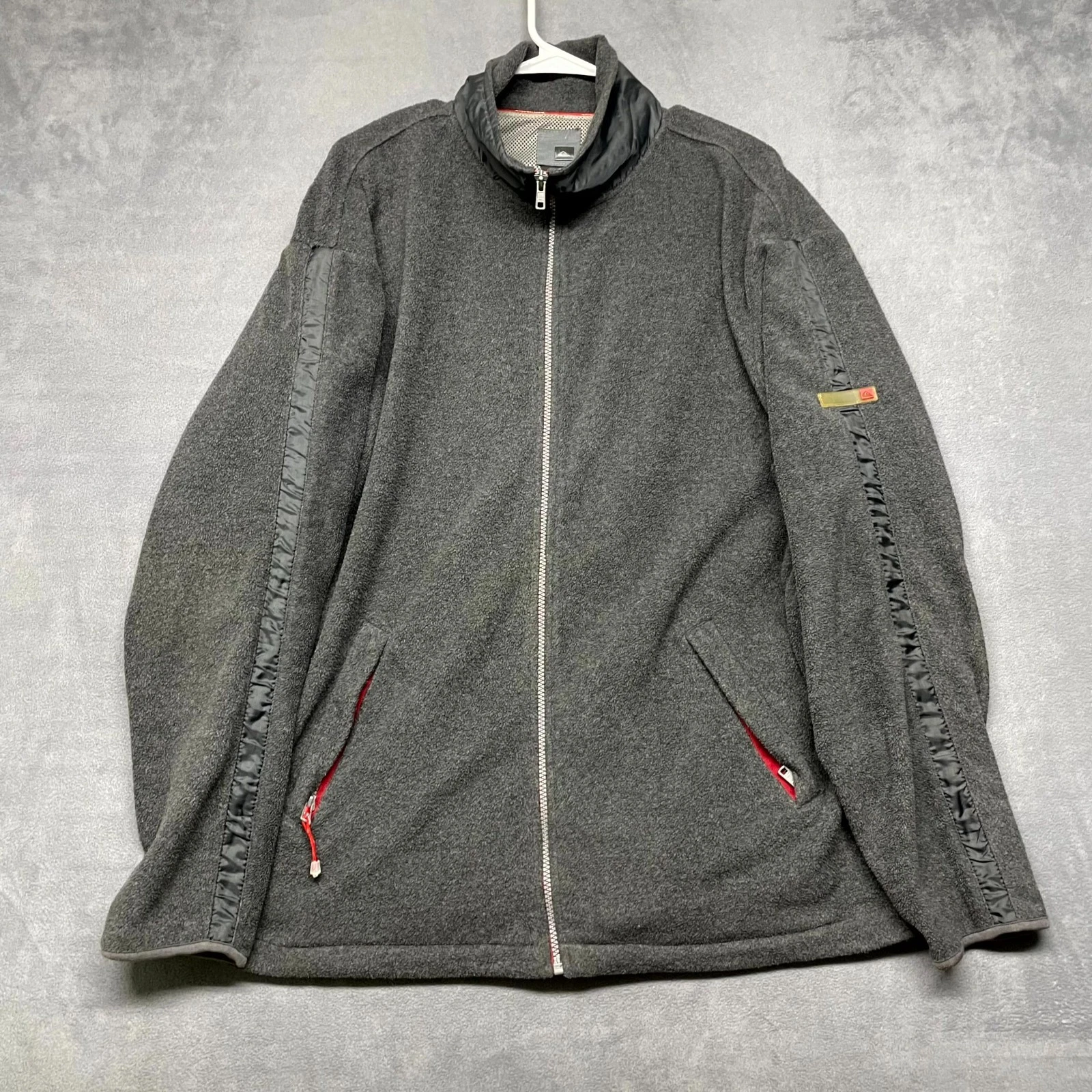 Quiksilver Fleece Jacket Mens XL Gray Mesh Lined Mock Neck Full Zip Warm Surf