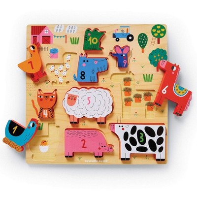 Crocodile Creek 31002 10 Stück Stacking Wood Puzzle/123 Barnyard Puzzles, bunt, 