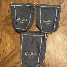 Lot of 3 Gray Crown Royal XO Canadian Whisky  Bags W/Drawstrings Craft Fabric