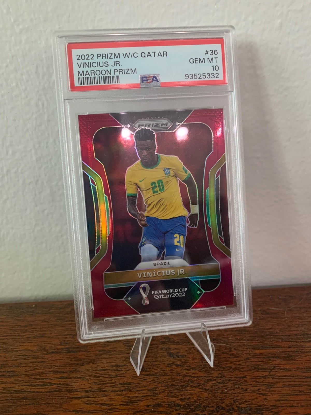 2022 Panini Prizm World Cup Qatar - Vinicius Junior #36 Maroon Prizm /22 PSA 10