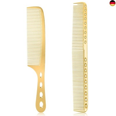 Pack of 2 Aluminium Hairdressing Combs, Metal Hairdressing Comb, Gold Handle