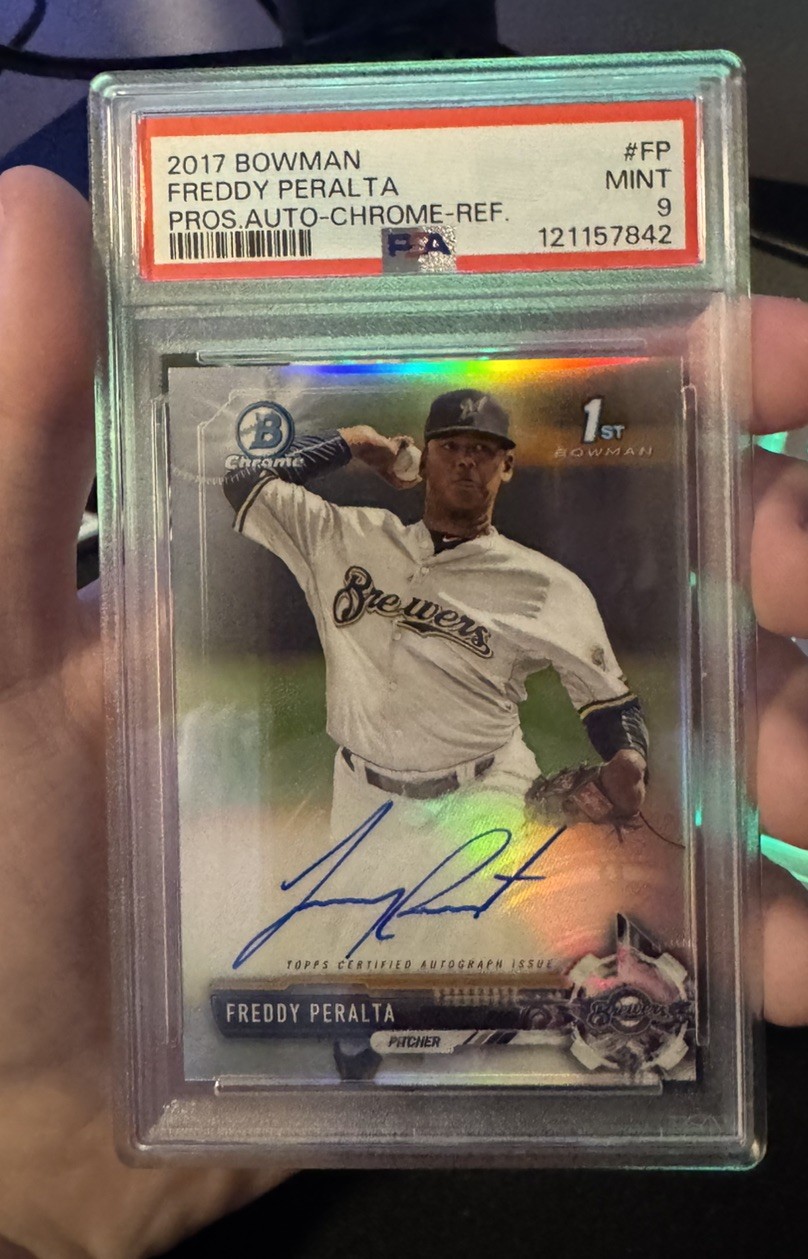 Freddy Peralta 2017 Bowman Chrome Autograph Refractor 499 PSA 9 METS