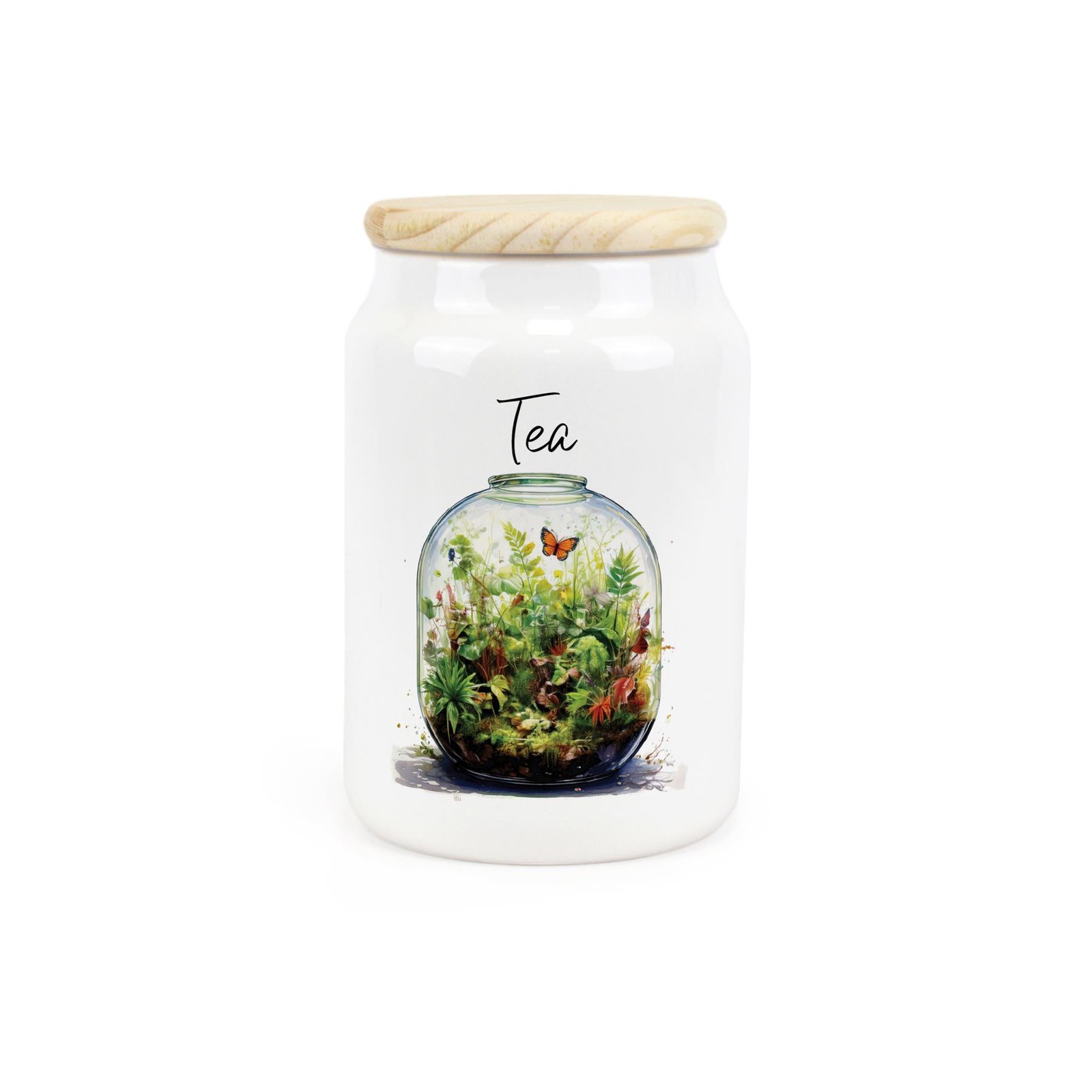 Plant Terrarium Tea Canister - Botanical Ceramic Kitchen Storage Gift