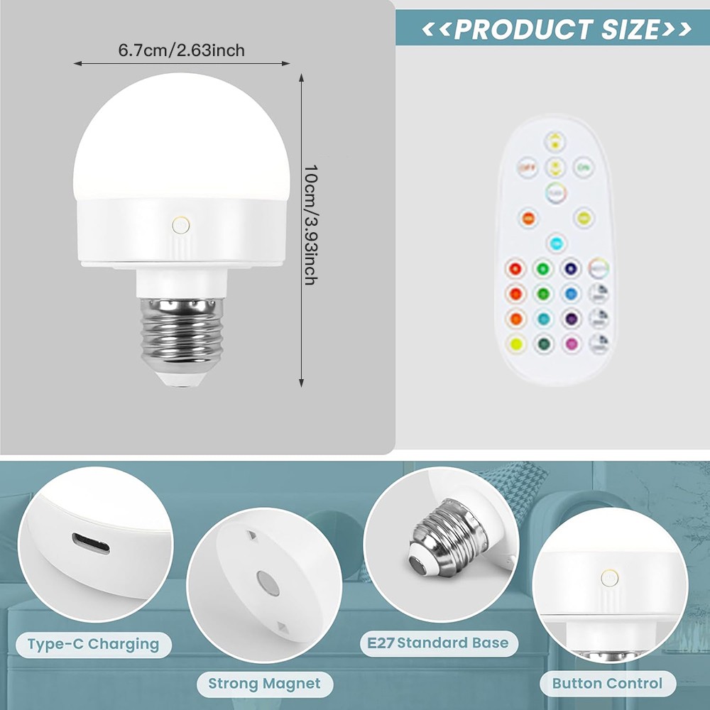 RGB Led Light Bulbs 5W Color Changing Light Bulb with Remote Control (2 Pack)