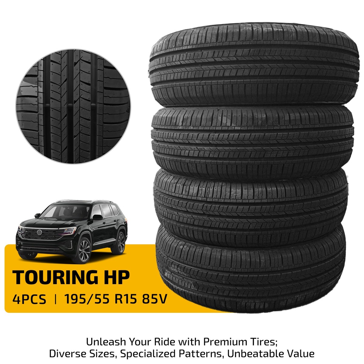 TOURING High Performance Tire 195/55R15 85V 4 for Daily Driving 